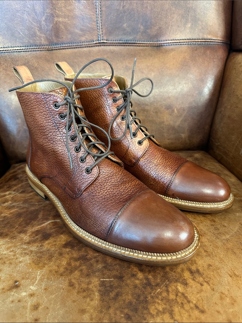 Taft The Rome Boot Men’s 9 (42 EU) Pebbled Leather Cap-Toe Lace-up Boots